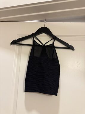BCBG Black Mesh Ribbed Halter Crop Top